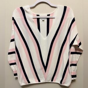 ONLY Striped V-Neck Tiny Ribbed Sweater - PTP 20"